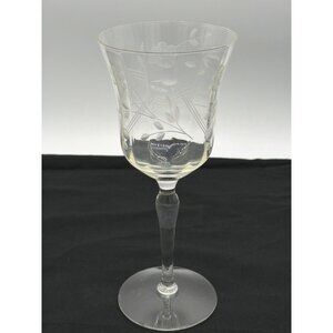 Etched Floral Crystal Wine Glass With Elegant Stem & Flared Rim 8" Tall 3.25" Di